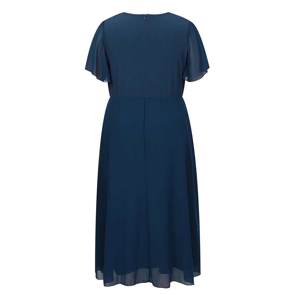 Plus Size Womens Elegant Butterfly Sleeve Sequin V-Neck Midi Dress Ladies Party Cocktail Evening Banquet Ball Gown Size 0XL-5XL