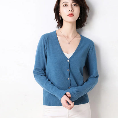 Women Cardigans 2025 Single Breasted Solid Knitted Shirt Spring Autumn Cardigan Korean Fashion V-neck Sweaters Knit Outerwear