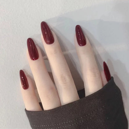 Almond Mid-length Black Fake Nail Solid Color Press on Nails Simple Full Cover Artificial Nail For Girls Nail Extension 24Pcs Y4