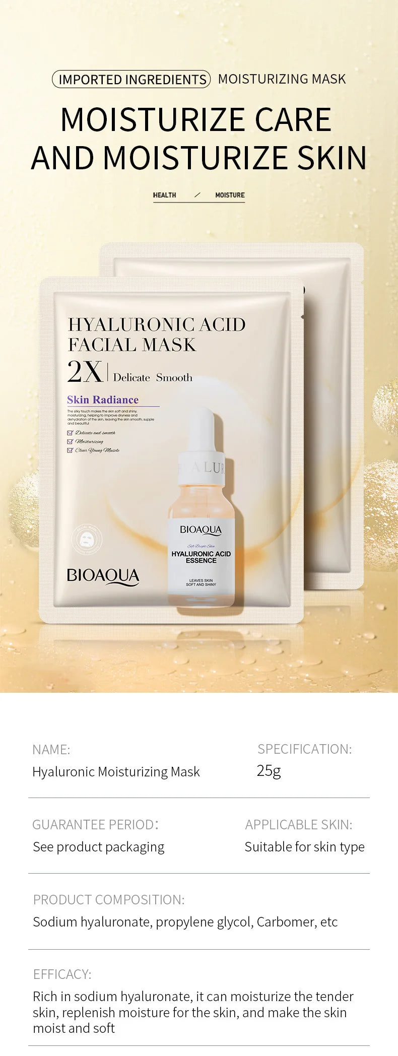 20 Pieces BIOAQUA Centella Collagen Vitamin C Facial Mask Moisturizing Refreshing Sheet Masks Hyaluronic Acid Skin Care Products