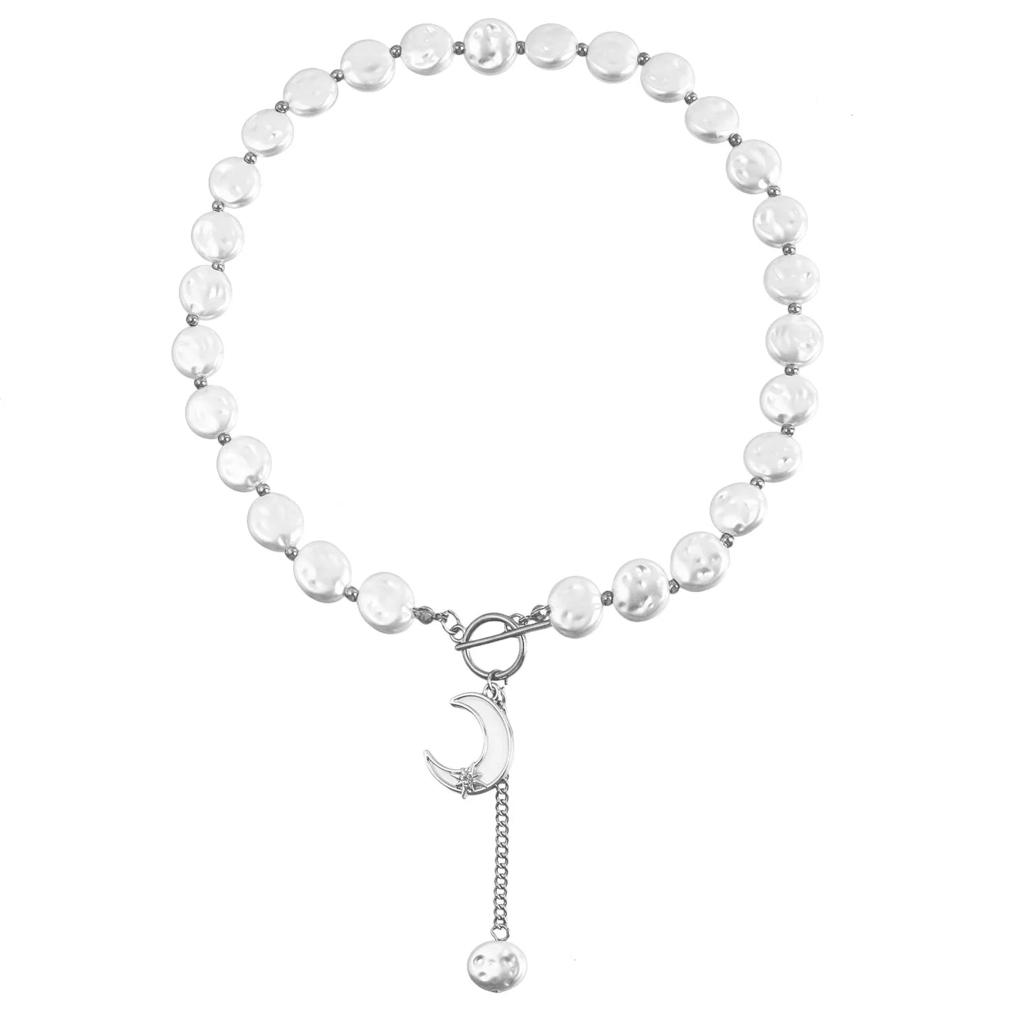 Simple Single-layer Baroque Imitation Flat Pearl Necklace Accessories Cool and Stylish Sweater Chain Jewelry ZW429 silver