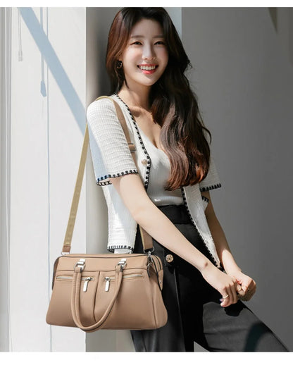 Two Pockets Genuine Brand High Quality Leather Casual Tote Luxury Handbags Women Bags Designer Shoulder Hand Bags for Women Sac