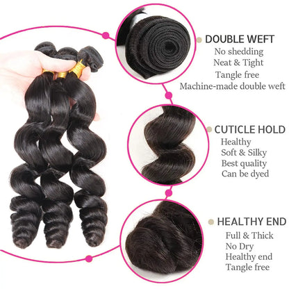 3 Bundles 1618 20 Inch Unprocessed Human Hair Loose Wave Double Weft Bundles for Women, Natural Look Volume Versatile Styling