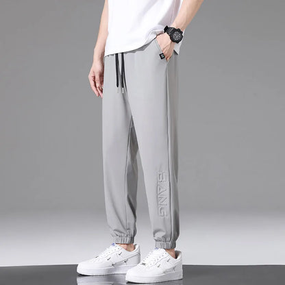 Men Pants Ice Silk Elastic Plus Size 6XL 7XL 8XL Quick Dry Summer Beach Thin Breathable Home Trousers Brand Stretch Lightweight 9331 Light gray