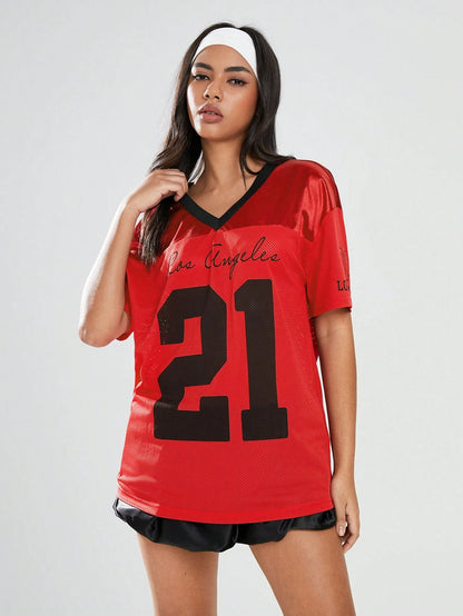 Pink V-neck Fashionable Casual Short Sleeved T-shirt Women Summer Quick Drying Breathable Sportswear Oversized Top Clothing SYF011102