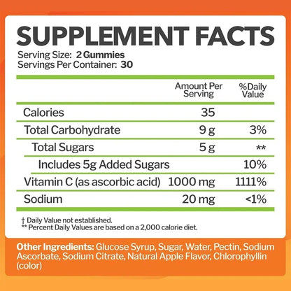 Vitamin C Gummies - Antioxidant, Promotes Collagen Production, Skin Glow, Supports Heart, Immune Health, Vegetarian