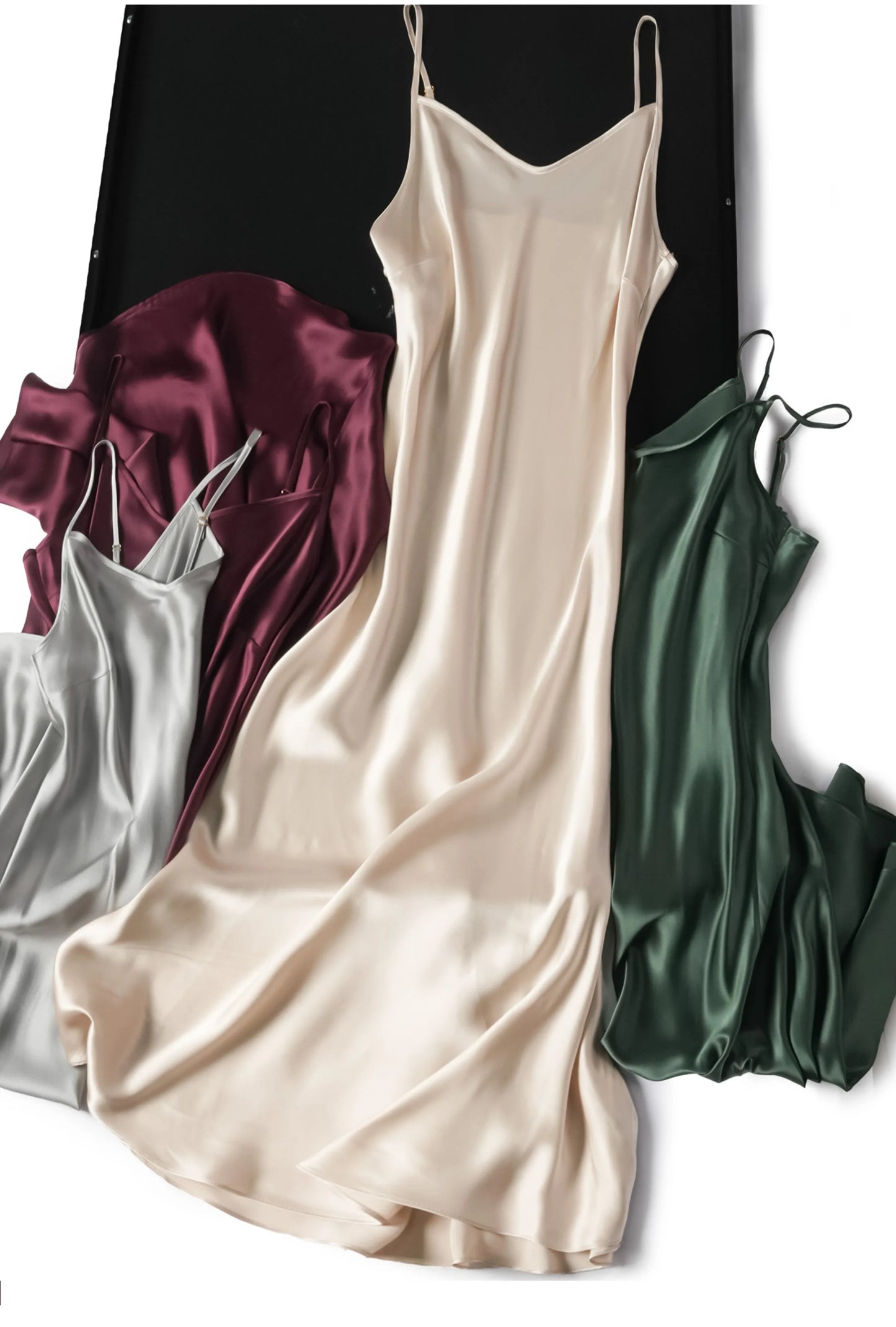 Small Heavyweight 21MM 100% Natural Mulberry Silk Plain Satin French V-neck Diagonal Cut Women's Sexy Solid Suspender Dress Badiee Stylez