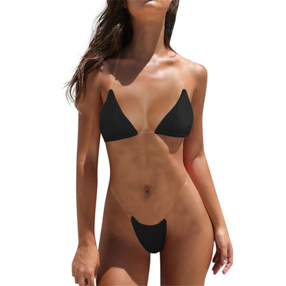 Transparent Belt Ultra Sexy Bikini Set Solid Color Backless Comfortable Swimwear High Leg Cut Female Underwear купальник женский