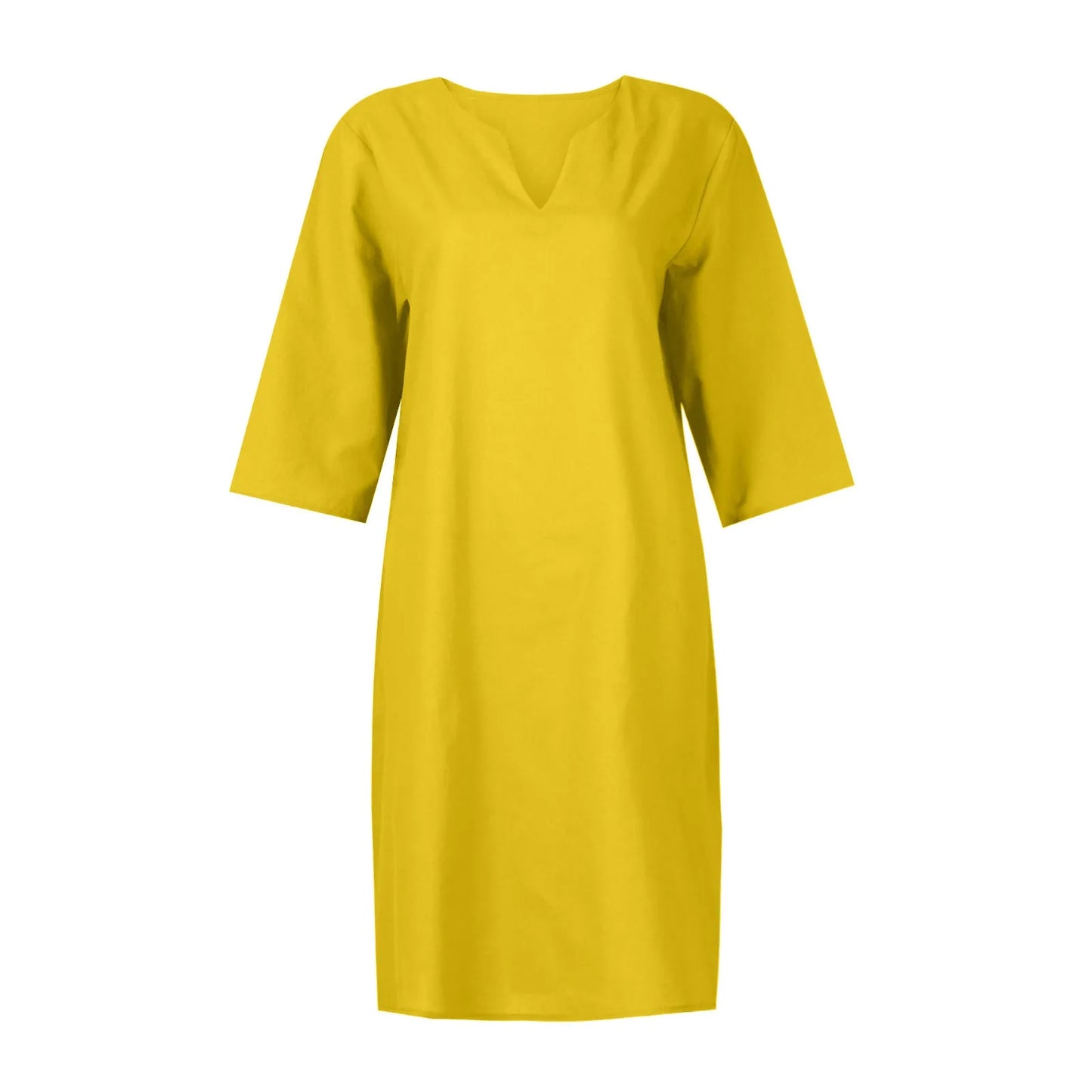 Cotton Linen Women's White Mini Dresses Half Sleeve Holiday Vacation Women's Dress V Neck Solid Color Women's Summer Party Dress