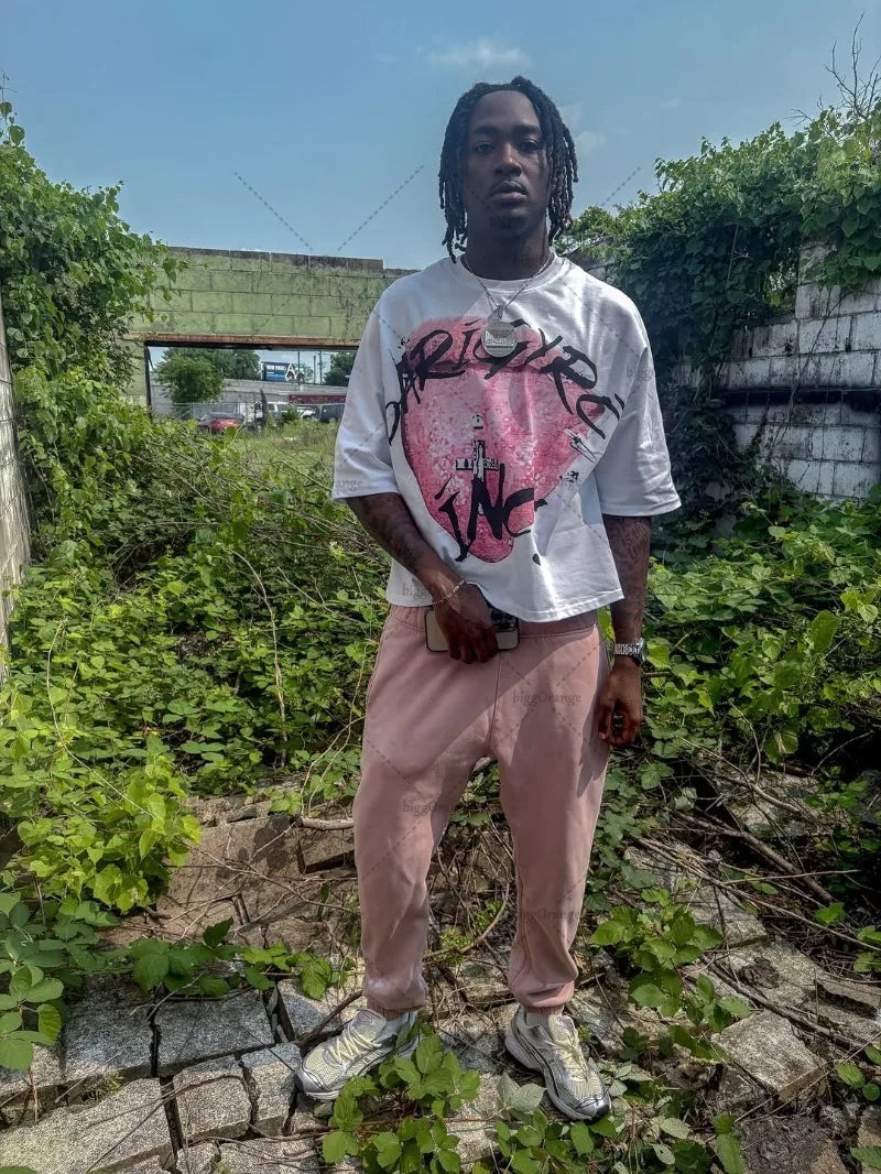 American Retro Letter Printing Oversized T-shirt Hip-hop Harajuku Punk Round Neck Graphic Top Men Trendy Casual Streetwear Women Badiee Stylez