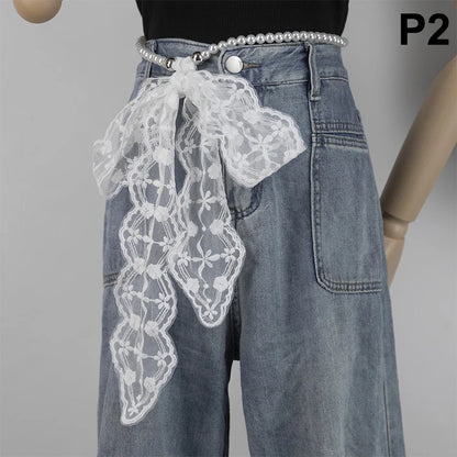 High-Quality Retro Silk Scarf Featuring Lace; Versatile Long Streamer Headband P2