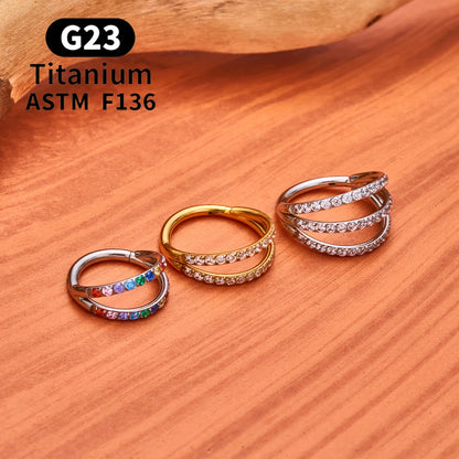 F136 G23 Titanium Nose Ring 16G Hinged Segment CZ Septum Clicke Daith Earrings Hoops Ear Cartilage Tragus Helix Piercing Jewelry