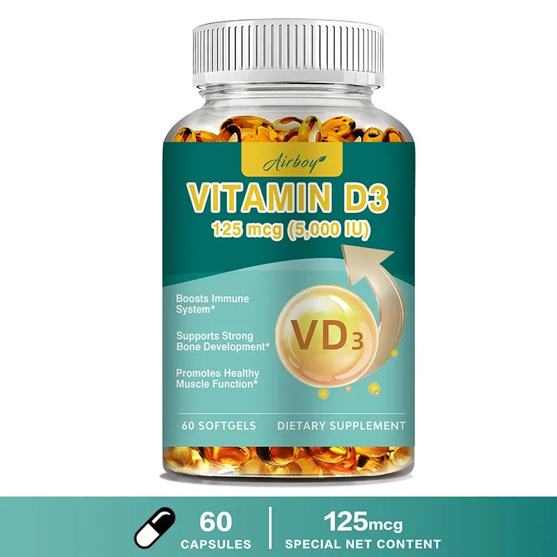 Vitamin D3 - Promotes Strong Bones and Teeth, Immunity, Healthy Muscle Function 60 Capsules