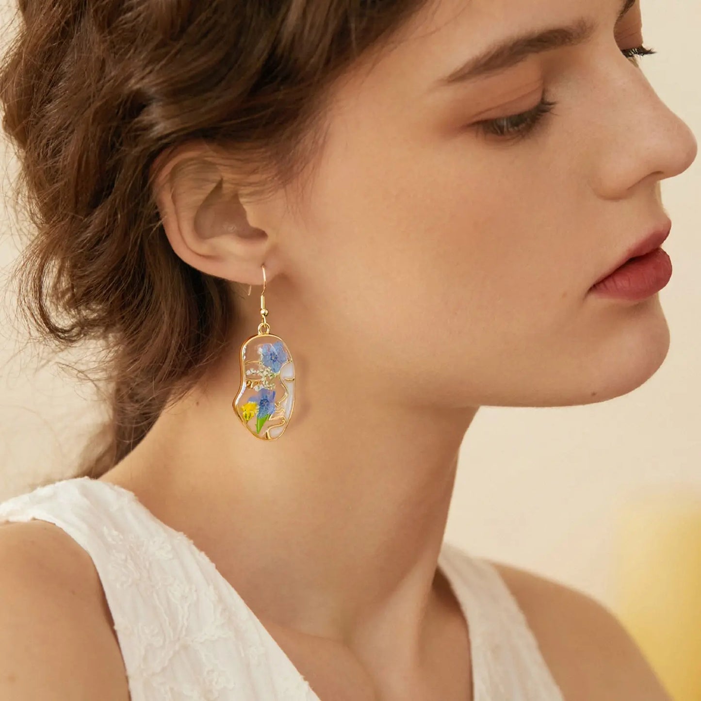 New In Earrings Dried Flower Crystal Dangle Hoop Earrings For Women Stainless Steel Diycharm Long Earring Cute Jewelry Wholesale