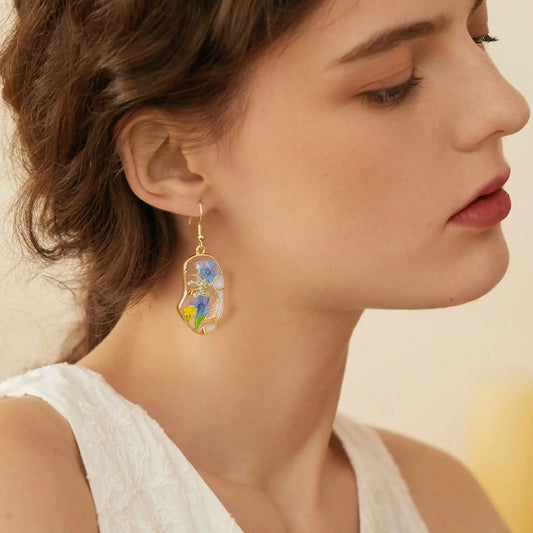 New In Earrings Dried Flower Crystal Dangle Hoop Earrings For Women Stainless Steel Diycharm Long Earring Cute Jewelry Wholesale