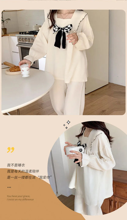Spring and Autumn New Women's Pajamas Homewear Suit Female Court Style Doll Collar Japanese Girl Plaid Autumn and Winter Homewea
