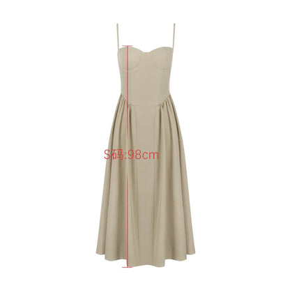 Suninheart Summer Elegant Midi Spaghetti Strap Dresses Slim V Neck A Line Party Dress Khaki Casual Dress Women's Clothing