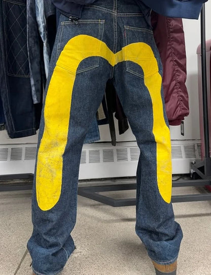 European and American hip-hop jeans men and women printing four seasons trendy trousers Gothic Y2K high street spring and summer