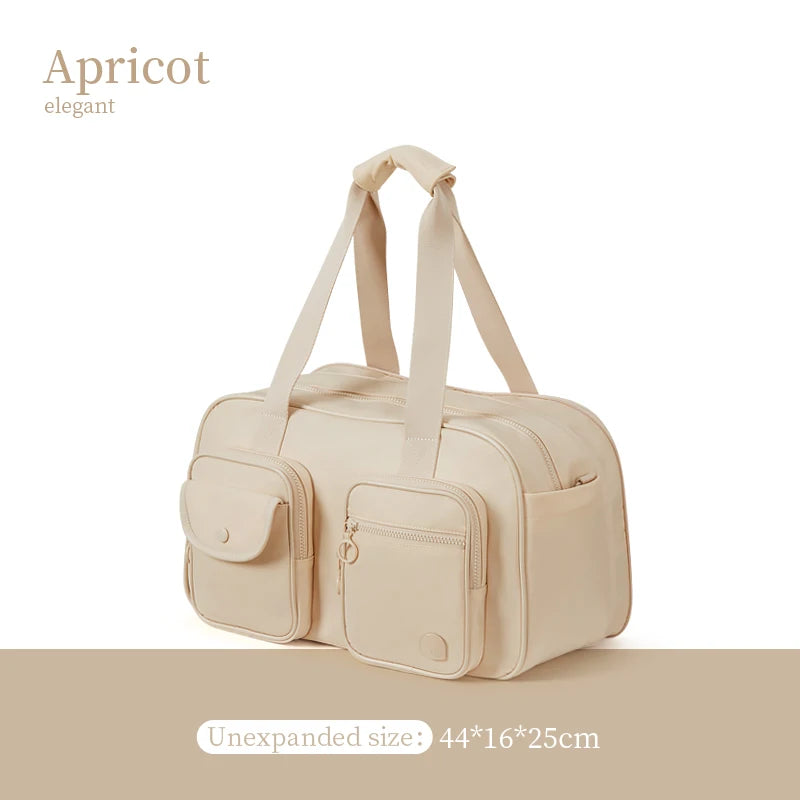 AJI Women Travel Bag Nylon Handheld Travel Bag Carry On Luggage Bag Large Capacity Weekender Gym Sport Holdall Overnight Bag Apricot