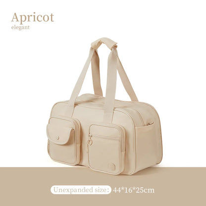 AJI Women Travel Bag Nylon Handheld Travel Bag Carry On Luggage Bag Large Capacity Weekender Gym Sport Holdall Overnight Bag Apricot