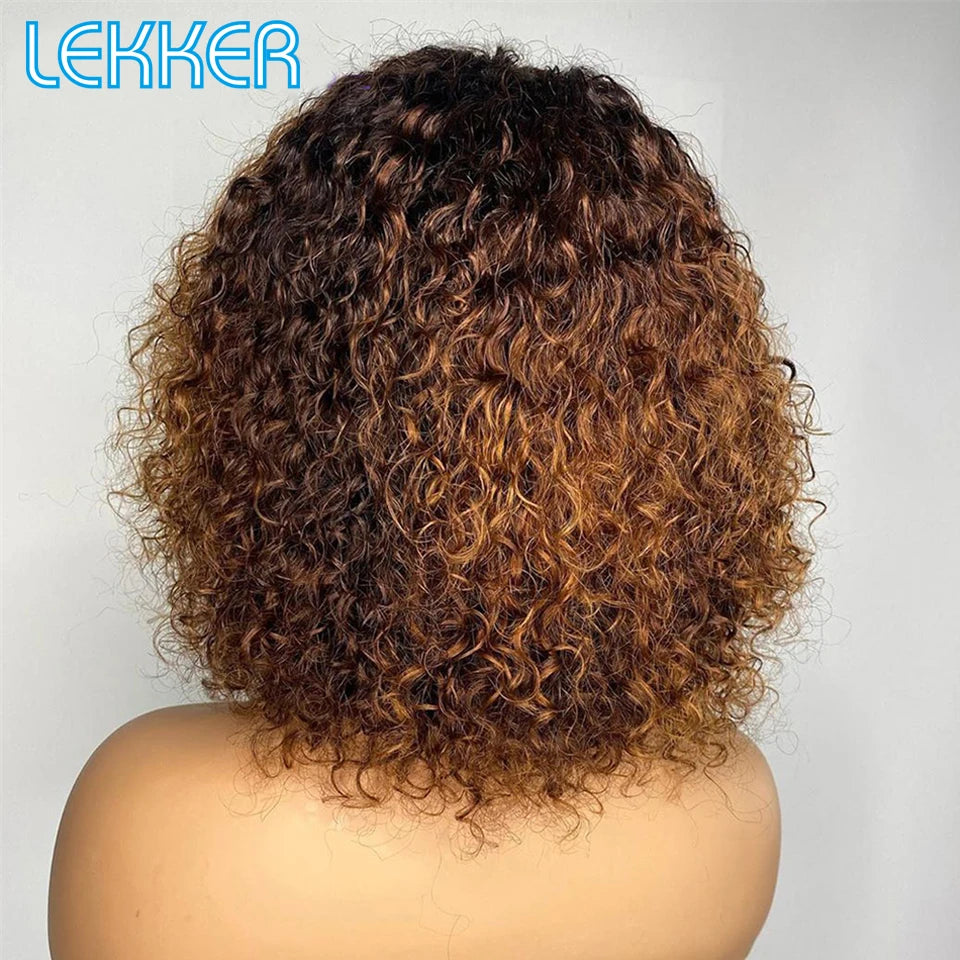 Lekker Colored Short Pixie Afro Kinky Curly Bob 100% Human Hair Wigs For Women Brazilian Remy Hair Ombre Brown Clearance Ginger Badiee Stylez