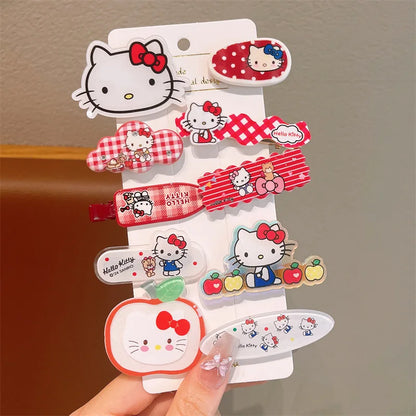10pcs Children's Hair Clip HelloKitty Cute Headwear for Girls and Children Forehead Hair Clip apple cat CHINA