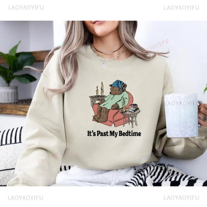 It's Past My Bedtime Sweatshirt Funny Sleppy Bear Hoodie Funny Bear Meme Unisex Hooded Gift for Her Funny Saying Tops 2202669XT-khaki