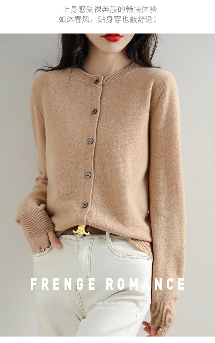 Knitted Cardigan Women's Sweater Autumn And Winter 2022 New Solid Color Coat Round Neck Short Long Sleeve Loose Korean Fashion