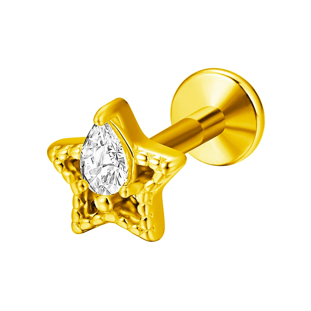 Moon Flat Back Earrings Star Labret Piercing Tragus Heart Internal Thread Cartilage Helix 100% 316L Stainless steel Body Jewelry Badiee Stylez