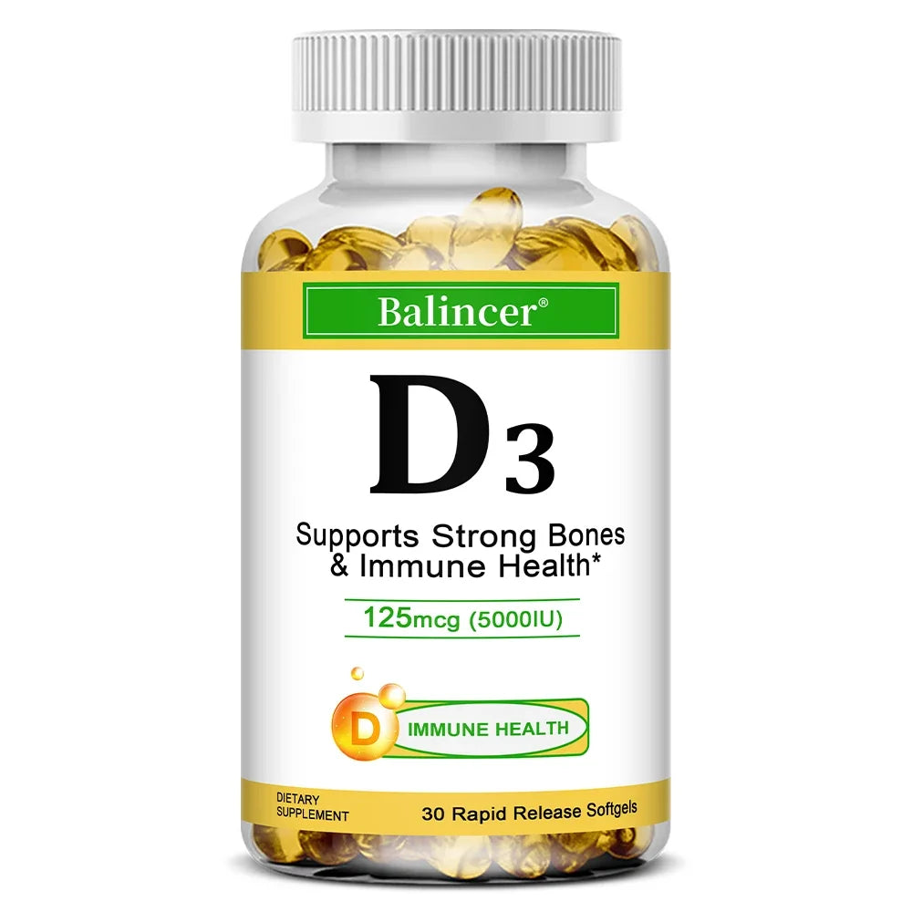 Balincer Vitamin D3 5000 IU (125 Mcg), Dietary Supplement for Bone, Teeth, Muscle and Immune Health Support, 30/60/120 Softgels 30 count-1 bottle