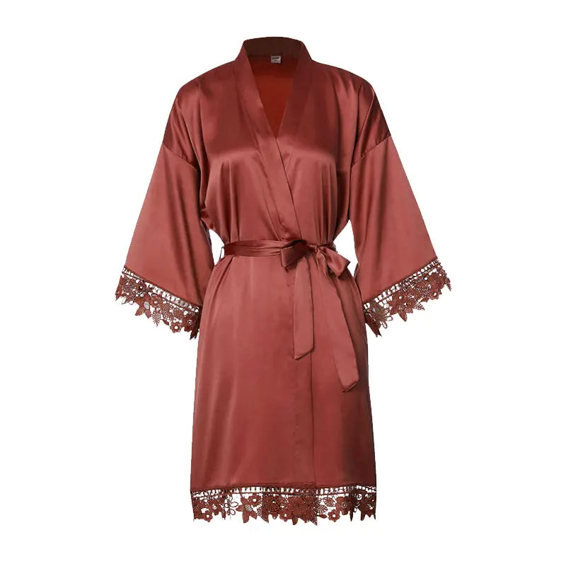 Customized Summer Lace Sleepwear Bride&Bridemaid Wedding Robe Personalized Gown Champagne Kimono Silk Bathrobe Satin Night Dress maple
