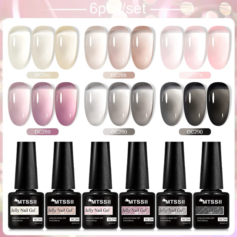 6PCS/SET Glitter Bright Pink Peach Gel Nail Polish Kit Spring Colorful Semi Permanent Soak Off Art UV Gel Varnish For Manicure ZH23576