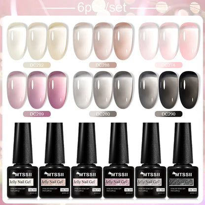 6PCS/SET Glitter Bright Pink Peach Gel Nail Polish Kit Spring Colorful Semi Permanent Soak Off Art UV Gel Varnish For Manicure ZH23576