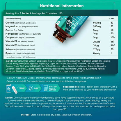 Calcium, Magnesium, Zinc and Vitamin D Supplement - Supports Immune System and Bone Health and Enhances Nutrient Absorption