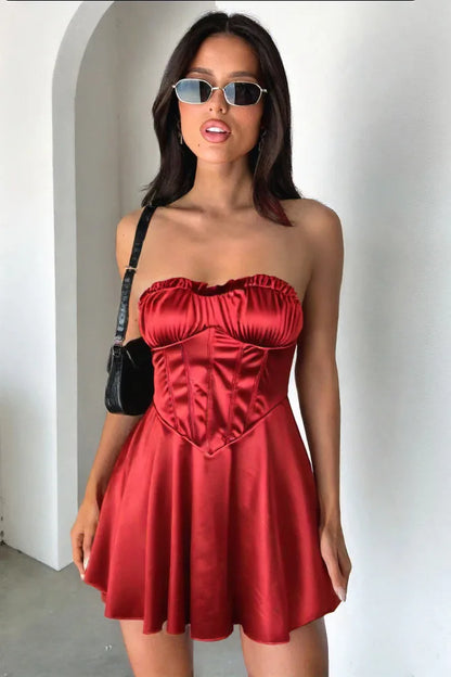 Sexy Mini Dress for Women European and American Style Fishbone Tank Top Cross-Border New Arrival Summer Fashion Female Clothing