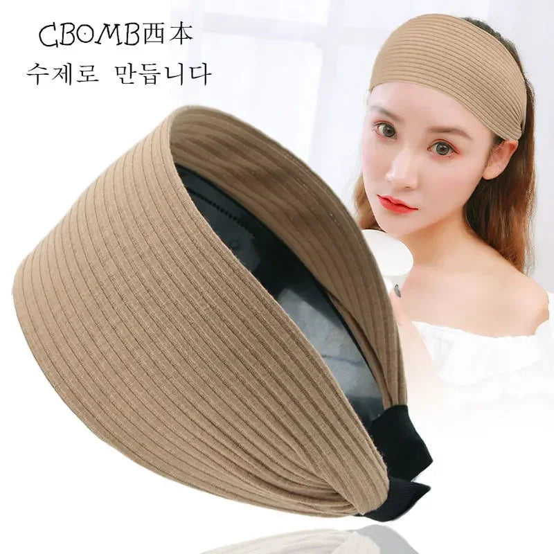Wide-Brimmed Non-Slip Headband Women's Short Hair Simple Hair Clip Cover Gray Hair Fashion Temperament Hair Pressing Headwear A Beige