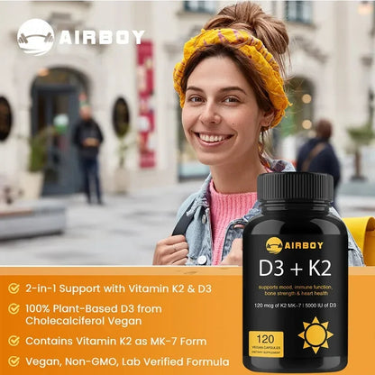 Vitamin D3+K2 Capsules - for Regulate Calcium Metabolism Bone & Heart & Immunity System HealthSupplements