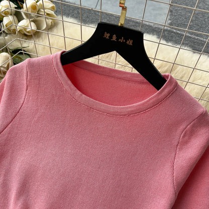 SINGREINY Casual Two Piece Sets Women Summer O Neck Top Elastic Waist Long Skirt Fashion Office Lady Korean Knit Suit