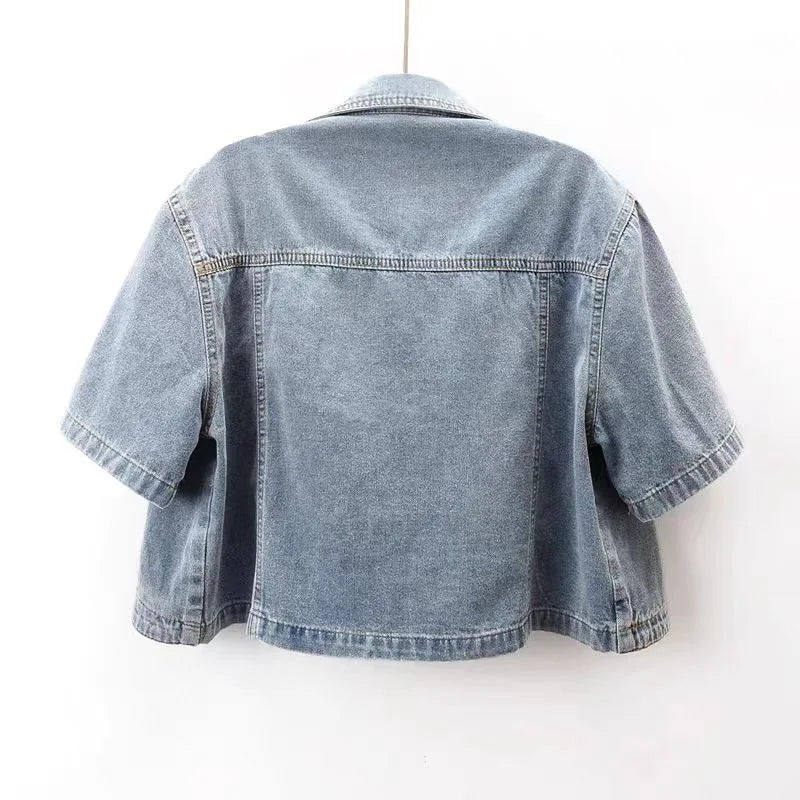 Summer New Joker Casual Short-sleeved Denim Jacket 2025 Women Short Blouse Shawl Waistcoat Female Jaqueta Jeans Feminina