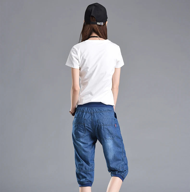 Summer Styles Loose Jeans For Women Calf-Length Harem Pants Elastic High Waist Thin Pants Fashion Jeans 4XL