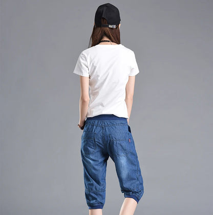 Summer Styles Loose Jeans For Women Calf-Length Harem Pants Elastic High Waist Thin Pants Fashion Jeans 4XL