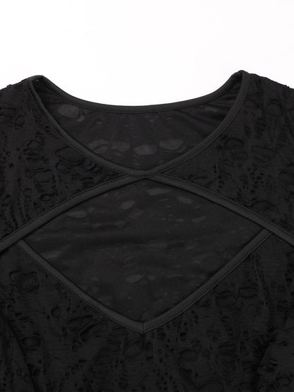 Halloween Plus Size Women's Gothic Lace Flare Sleeve A-Line Midi Dress Ladies Asymmetrical Hem Punk Party Costplay Dress 1XL-6XL