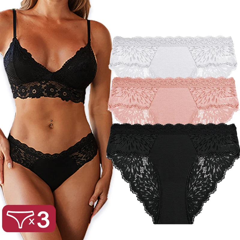 3PCS/Set Sexy Perspective Women Back Lace Panties Patchwork Cotton Underpants Hollow Out Lingerie Underwear Comfortable Briefs Set 1 CHINA|Fast shipping