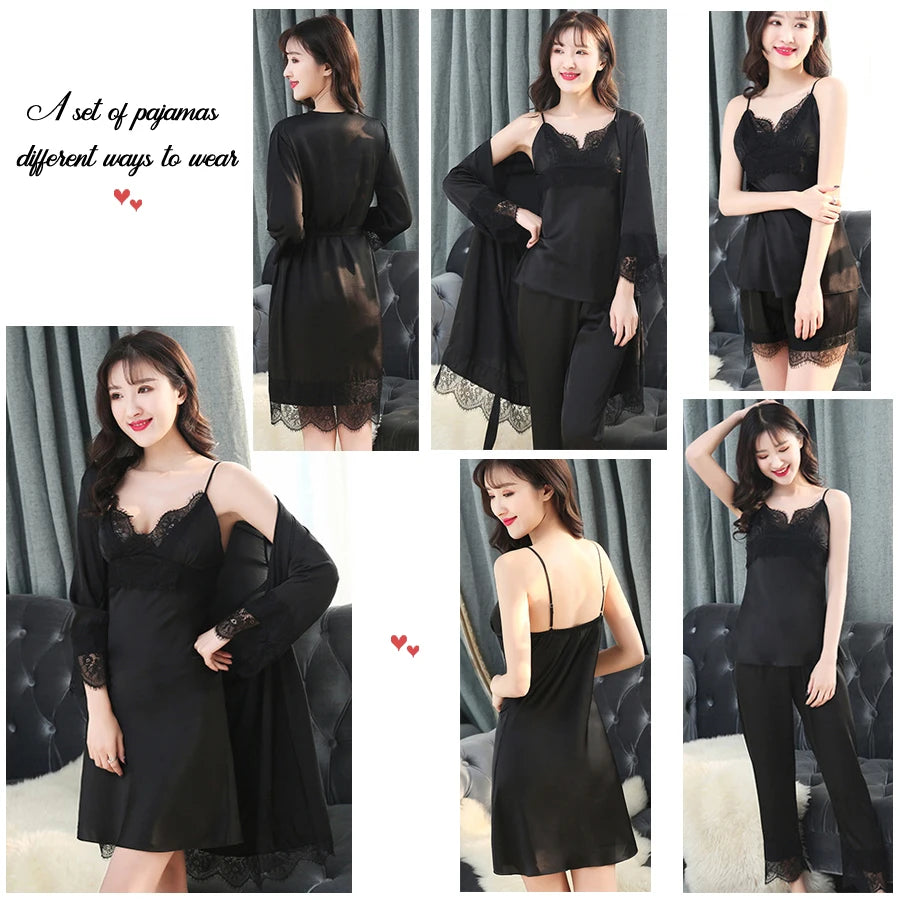 Personalized name Women Kimono Bathrobe Bride Bridesmaid Wedding Robe Set Lace Trim Sleepwear Casual Home Clothes Nightwear