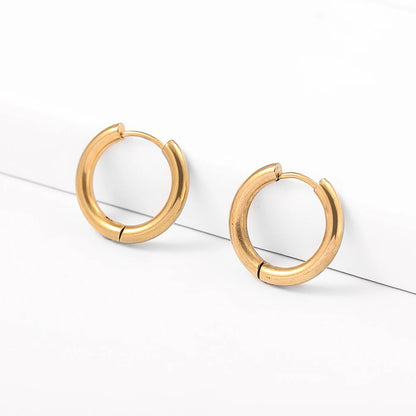 Fashion Glossy Stainless Steel Chunky Hoop Earrings for Women Gold Plated Thick Texture Geometric Circle Earring Vintage Jewelry 21196 1
