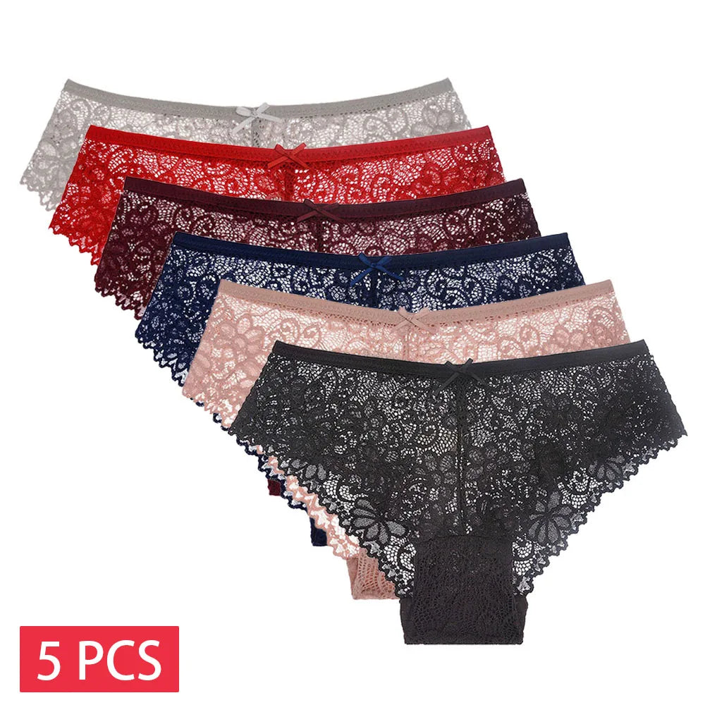 5 PCS/Set Mesh Briefs M-2XL Lace Panties Sexy Transparent Underwear Low Rise Panties Girls Intimates Lingeri Badiee Stylez
