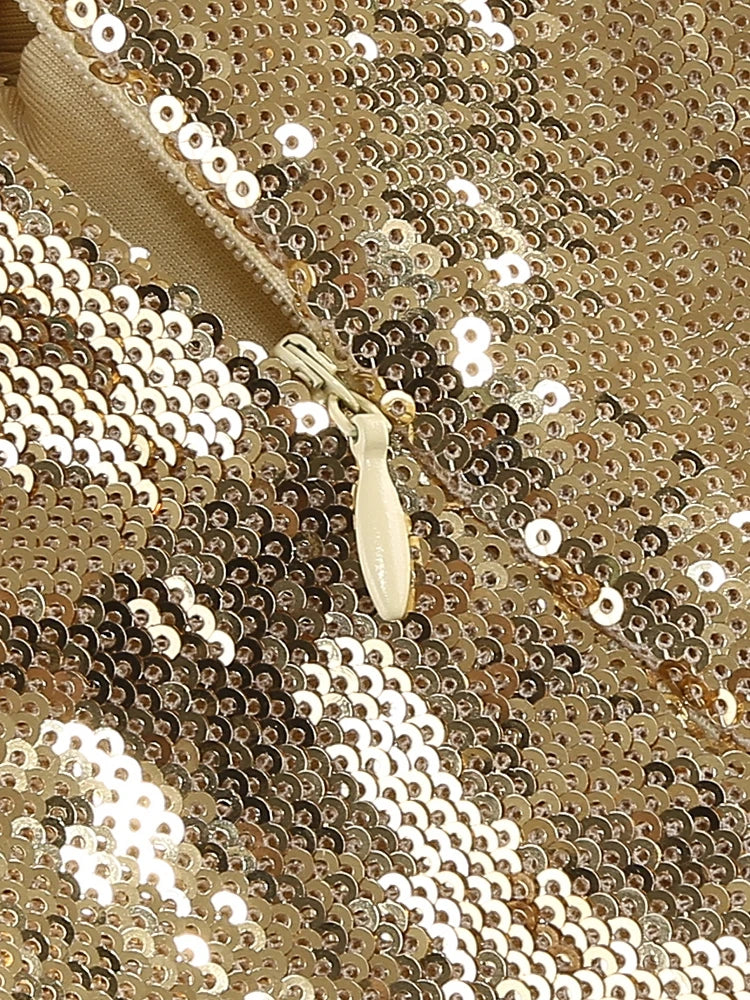 Women's Sleeveless Gold Sequin Jumpsuit Sexy V Neck Sparkle Sequined High Waist Wide Leg Pants Jumpsuit Celebrity Evening Party Badiee Stylez