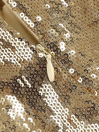 Women's Sleeveless Gold Sequin Jumpsuit Sexy V Neck Sparkle Sequined High Waist Wide Leg Pants Jumpsuit Celebrity Evening Party Badiee Stylez