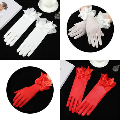 Fashion Bride Bow Lace Chiffon Gloves Women White Gloves Sunscreen Driving Gloves Marriage Party Accessories