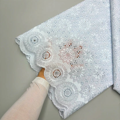 Original Austria Pure Cotton Lace Fabric 2024 High Quality Swiss Voile Embroidery Stones Lace Fabric For Women Celebration Dress